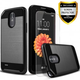 LG Stylo 3 Case, LG Stylo 3 Plus Case, 2-Piece Style Hybrid Shockproof Hard Case Cover with [Premium Screen Protector] And Circlemalls Stylus Pen (Black)